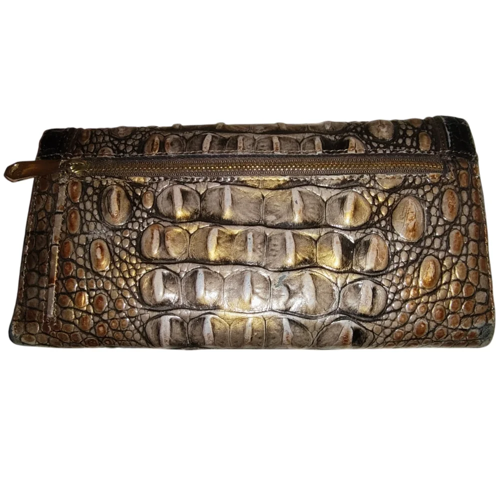 Brahmin Bronze Croc Embossed Trifold Wallet - Picture 6 of 11